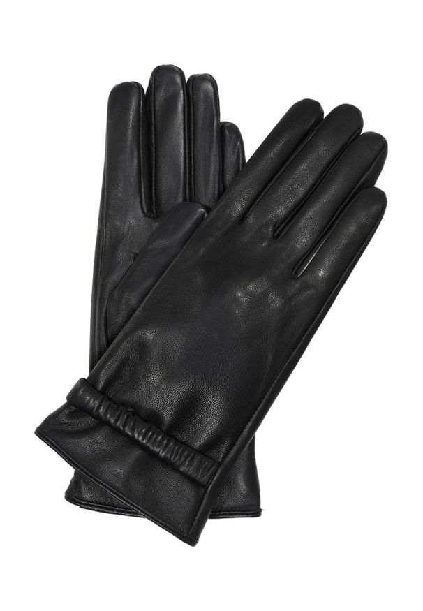 Ochnik - Czarne skórzane rękawiczki damskie ze ściągaczem. Kolor: czarny. Materiał: skóra