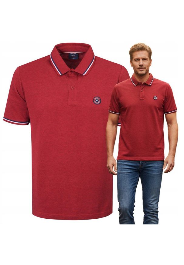 Męska, Bawełniana Koszulka Polo - Pako Jeans - Czerwona. Okazja: na co dzień. Typ kołnierza: polo. Kolor: czerwony. Materiał: bawełna. Styl: casual