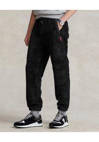 Ralph Lauren - RALPH LAUREN - Czarne spodnie z pluszu. Kolor: czarny. Wzór: haft #1