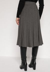 Born2be - Ciemnoszara Rozkloszowana Plisowana Spódnica Dzianinowa Tussana. Okazja: na co dzień. Stan: podwyższony. Kolor: szary. Materiał: dzianina. Styl: casual #2