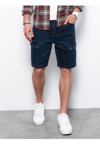 Ombre Clothing - Krótkie spodenki męskie jeansowe - ciemny jeans V3 W362 - XXL. Materiał: jeans. Długość: krótkie #1