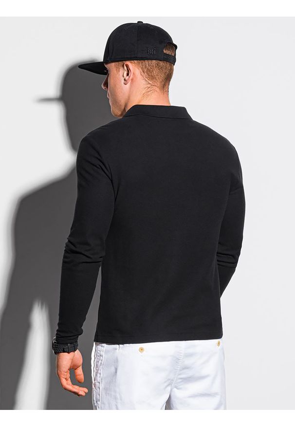 Ombre Clothing - Longsleeve męski bez nadruku L132 - czarny - XXL. Typ kołnierza: polo. Kolor: czarny. Materiał: bawełna, jeans, materiał. Długość rękawa: długi rękaw. Wzór: ze splotem