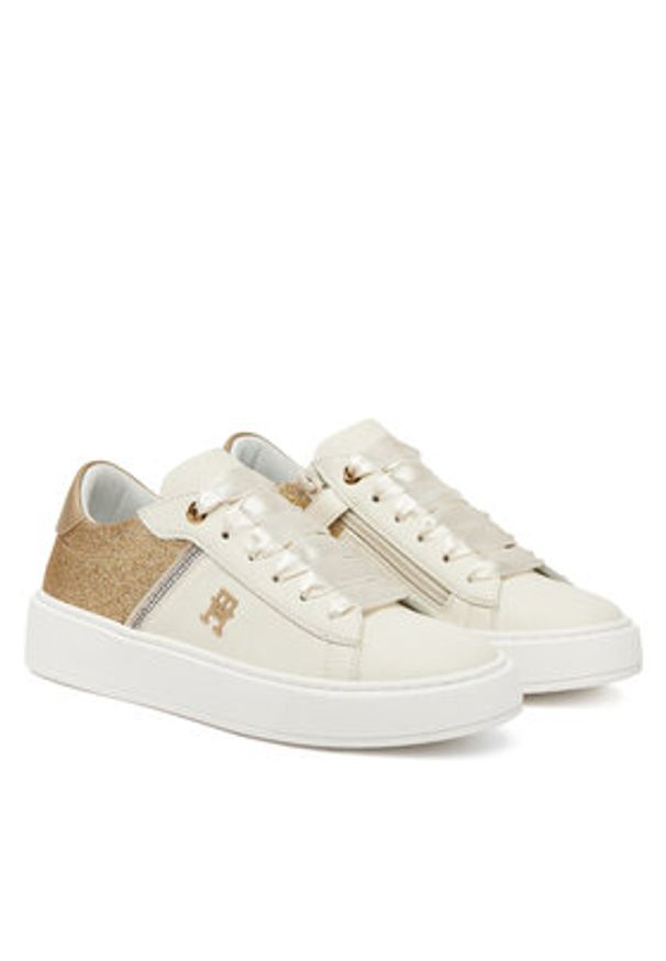 TOMMY HILFIGER - Tommy Hilfiger Sneakersy Low Cut Lace UP T4A9-33935-1281X024 Biały. Kolor: biały. Materiał: skóra