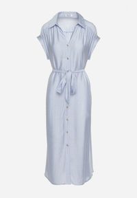 Born2be - Niebieska Koszulowa Sukienka na Guziki z Materiałowym Paskiem w Talii Qisofia. Okazja: na imprezę, na co dzień. Typ kołnierza: dekolt w kształcie V. Kolor: niebieski. Materiał: materiał. Typ sukienki: koszulowe. Styl: klasyczny, casual, elegancki #7