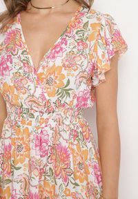 Born2be - Pomarańczowa Bawełniana Sukienka w Kwiaty z Kopertowym Dekoltem Rozkloszowana Jenovienna. Okazja: na co dzień. Typ kołnierza: dekolt kopertowy. Kolor: pomarańczowy. Materiał: bawełna. Wzór: kwiaty. Typ sukienki: kopertowe. Styl: elegancki, casual #5