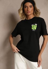 Renee - Czarna Bawełniana Koszulka z Palmami Sunisora. Okazja: na co dzień. Kolor: czarny. Materiał: bawełna. Wzór: aplikacja. Sezon: lato. Styl: casual #4
