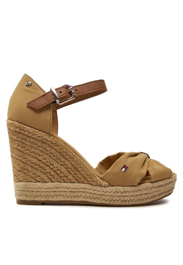 TOMMY HILFIGER - Tommy Hilfiger Espadryle Basic Open Toe High Wedge FW0FW04784 Brązowy. Nosek buta: otwarty. Kolor: brązowy. Materiał: materiał