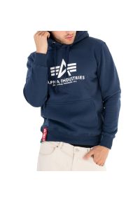 Bluza Alpha Industries Basic Hoody 178312435 - granatowa. Typ kołnierza: kaptur. Kolor: niebieski. Materiał: poliester, bawełna. Wzór: aplikacja. Styl: klasyczny