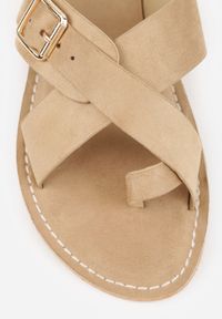 Renee - Beżowe Sandały Japonki VICES z Ozdobnym Paskiem i Klamrą Vendan. Okazja: na co dzień. Zapięcie: klamry. Kolor: beżowy. Materiał: jeans. Sezon: lato. Styl: elegancki, casual #9