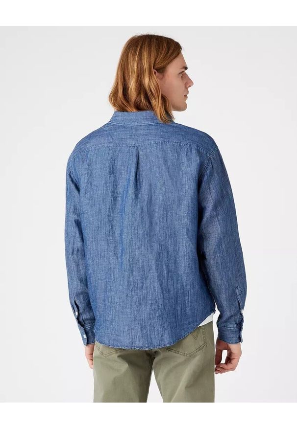 Wrangler - WRANGLER LS 1 PKT SHIRT MĘSKA KOSZULA JEANSOWA JEANS LIGHT INDIGO W5D6BNX4E 112146112. Materiał: jeans