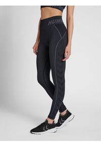 Damskie legginsy ze średnim stanem Hummel TE Christel. Kolor: czarny. Materiał: dzianina, materiał, prążkowany. Wzór: jodełka
