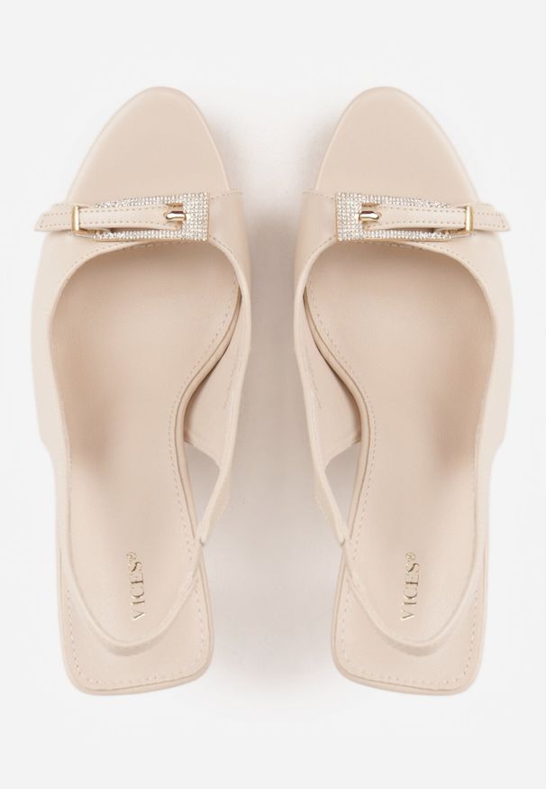 Born2be - Beżowe Sandały VICES na Szpilce z Klamerką z Cyrkoniami na Nosku Peep Toe Ismene. Okazja: na co dzień. Nosek buta: otwarty. Zapięcie: klamry. Kolor: beżowy. Materiał: jeans. Obcas: na szpilce. Styl: casual, elegancki