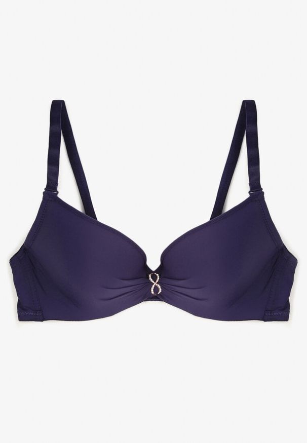 Born2be - Granatowy Biustonosz Ozdobiony Cyrkoniową Aplikacją Ezonlle. Kolor: niebieski. Wzór: aplikacja