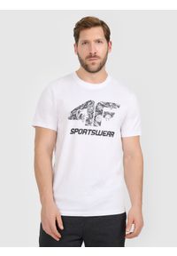 4f - 4F T-shirt regular z nadrukiem męski - biały XL. Okazja: na co dzień. Kolor: biały. Materiał: materiał, dzianina, bawełna. Wzór: nadruk. Styl: casual #1