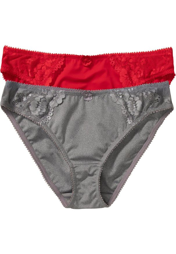 bonprix - Figi z delikatną koronką (2 pary). Kolor: czerwony. Materiał: materiał, koronka. Wzór: aplikacja, kwiaty, koronka