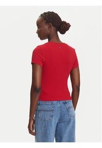 Tommy Jeans T-Shirt DW0DW21421 Czerwony Slim Fit. Kolor: czerwony. Materiał: bawełna