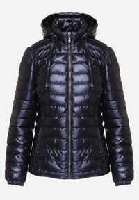 Born2be - Granatowa Pikowana Kurtka Wykończona Odpinanym Kapturem i Gumką przy Rękawach Mivisea. Okazja: na co dzień. Kolor: niebieski. Materiał: jeans. Styl: klasyczny, casual