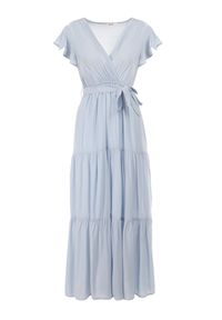 Born2be - Jasnoniebieska Sukienka Cephemus. Kolor: niebieski. Materiał: materiał. Wzór: gładki, jednolity. Sezon: lato. Typ sukienki: kopertowe, rozkloszowane. Styl: wakacyjny. Długość: maxi #4