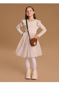 Sinsay - Prążkowana sukienka z tiulem - kremowy. Kolor: kremowy. Materiał: tiul, prążkowany #1