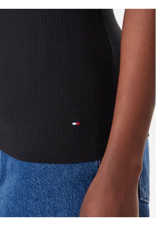 TOMMY HILFIGER - Tommy Hilfiger T-Shirt WW0WW37866 Czarny Slim Fit. Kolor: czarny. Materiał: wiskoza