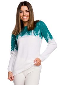 MOE - Sweter z Motywem Choinek -- Szmaragdowy. Kolor: zielony. Materiał: akryl #1
