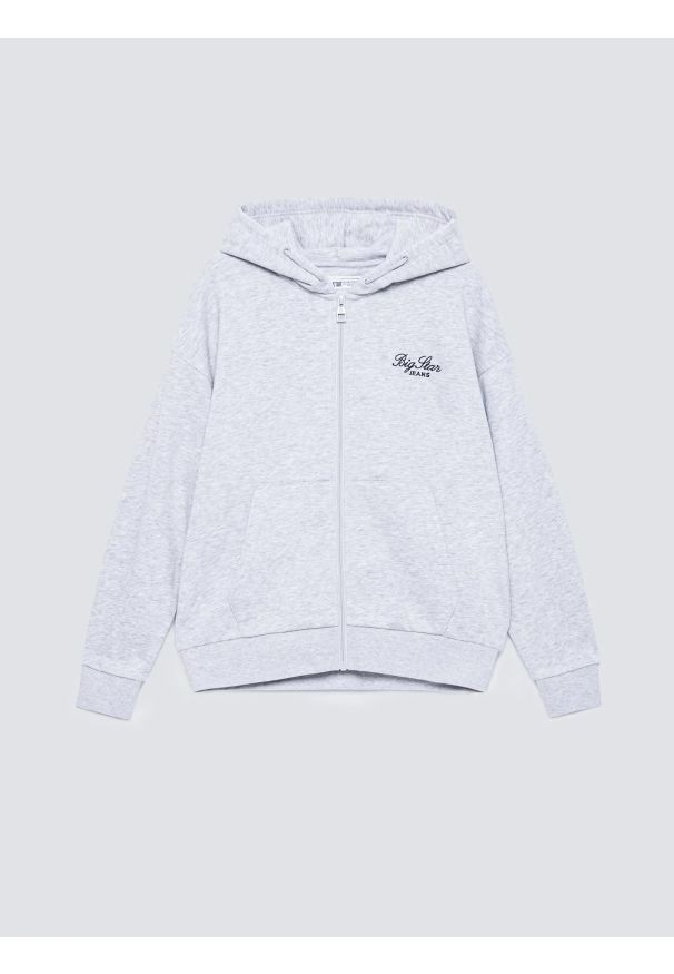 Big-Star - Bluza dziewczęca rozpinana z kapturem szara Milana 901. Okazja: na co dzień, na uczelnię. Typ kołnierza: kaptur. Kolor: szary. Materiał: dzianina. Wzór: haft. Styl: casual, klasyczny