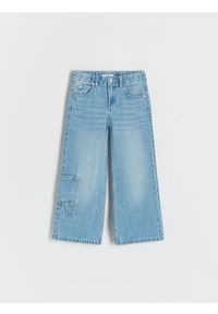 Reserved - Jeansy wide leg z kieszeniami - niebieski. Kolor: niebieski