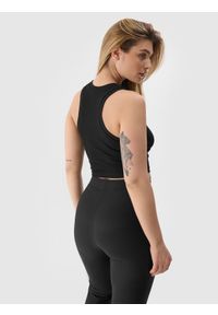 4f - 4F Crop top slim damski - czarny XS. Kolor: czarny. Materiał: dzianina, bawełna, materiał, prążkowany, elastan. Długość rękawa: na ramiączkach. Wzór: prążki, jednolity. Sezon: lato