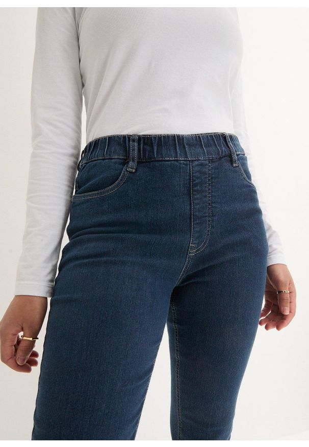 bonprix - Jegginsy high-waist ze stretchem i szerokim wygodnym paskiem. Stan: podwyższony. Kolor: niebieski
