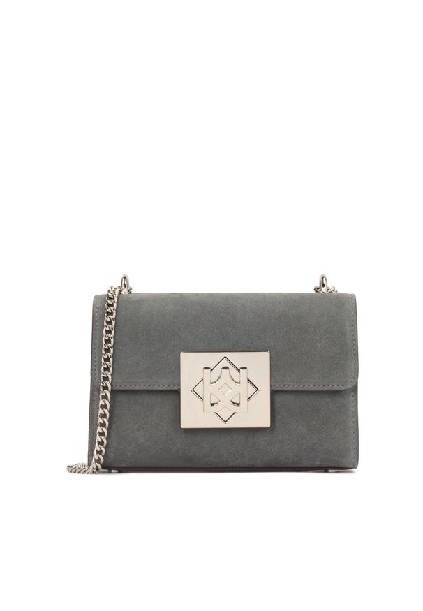 Kazar - Elegancka szara torebka na srebrnym łańcuszku. Kolor: szary. Materiał: zamszowe, skórzane. Styl: elegancki. Rodzaj torebki: na ramię
