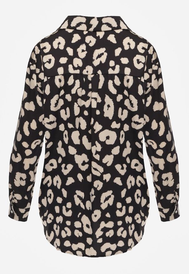 Renee - Czarna Koszula Zapinana w Cętki Cenin. Kolor: czarny. Długość rękawa: długi rękaw. Długość: długie. Styl: klasyczny