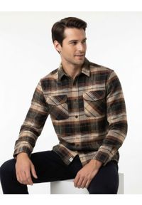Koszula Weekendowa (Casual) - Brave Soul - Krata w Odcienie Brązu i Beżu. Okazja: na co dzień. Kolor: brązowy, beżowy, wielokolorowy. Materiał: poliester. Wzór: kratka. Sezon: zima, jesień. Styl: casual #2