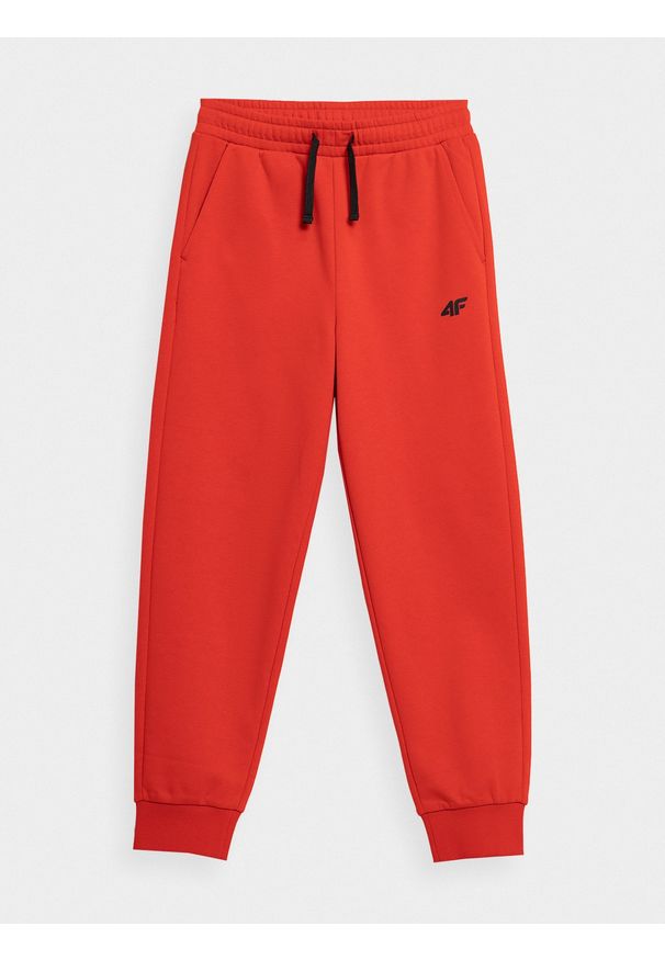 4f - Spodnie dresowe joggery chłopięce. Okazja: na co dzień. Kolor: czerwony. Materiał: dresówka. Styl: casual