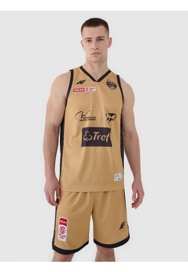 4f - 4F Koszulka meczowa replika domowa z sezonu 2024/25 męska 4F x PLK - Trefl Sopot - multikolor XL. Typ kołnierza: dekolt w serek. Kolor: wielokolorowy. Materiał: syntetyk, włókno, materiał, dzianina. Wzór: gładki, aplikacja, napisy, ze splotem, nadruk. Sport: koszykówka, fitness