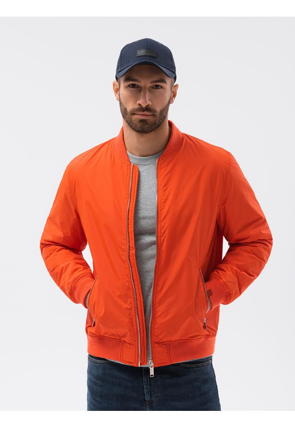Ombre Clothing - Kurtka męska przejściowa C538 - ceglasta - XXL. Kolor: czerwony. Materiał: poliester