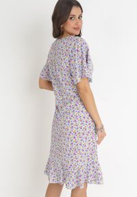 Born2be - Niebieska Pudełkowa Sukienka w Kwiaty z Falbanką Temrance. Kolor: niebieski. Wzór: kwiaty #3