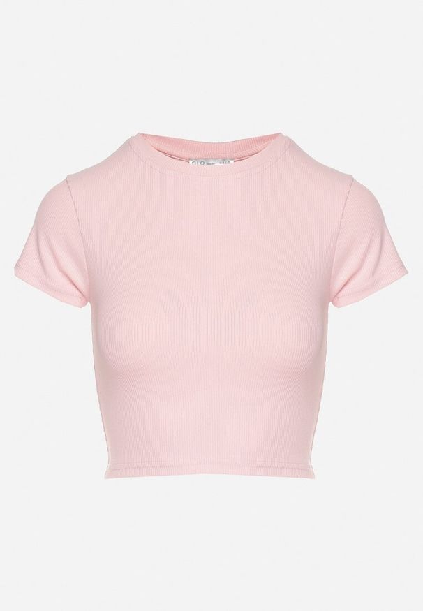 Born2be - Jasnoróżowy T-shirt z Prążkowanego Materiału o Krótkim Kroju Telunna. Okazja: na co dzień, na spotkanie biznesowe. Kolor: różowy. Materiał: materiał, prążkowany. Długość: krótkie. Styl: biznesowy, klasyczny, elegancki, casual
