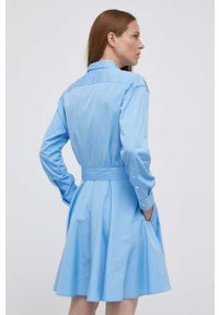 Polo Ralph Lauren sukienka bawełniana kolor niebieski mini rozkloszowana. Typ kołnierza: polo. Kolor: niebieski. Materiał: bawełna. Wzór: aplikacja. Typ sukienki: rozkloszowane. Długość: mini #2