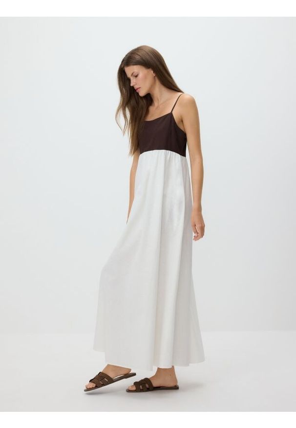Reserved - Sukienka maxi z lnem - złamana biel. Materiał: len. Długość: maxi