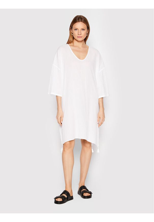 Max Mara Beachwear Sukienka letnia Paglie 32210328 Biały Oversize. Kolor: biały. Materiał: bawełna. Sezon: lato. Typ sukienki: oversize
