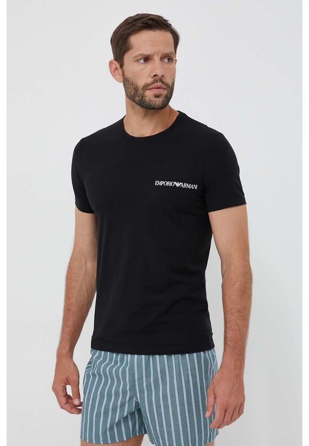 Emporio Armani Underwear t-shirt lounge 2-pack kolor czarny z nadrukiem. Kolor: czarny. Długość rękawa: krótki rękaw. Długość: krótkie. Wzór: nadruk. Styl: klasyczny