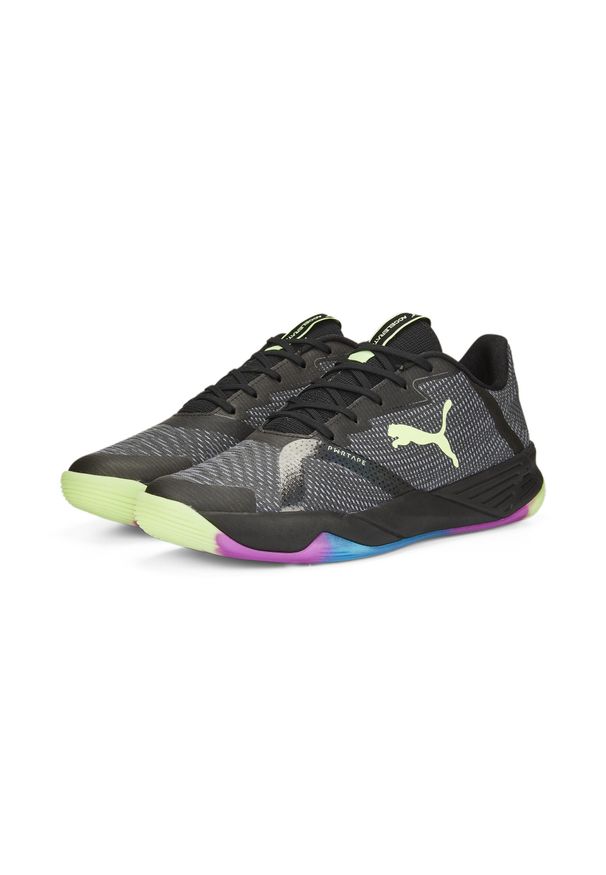 Buty halowe Puma Accelerate Turbo Nitro II. Kolor: niebieski, czarny, wielokolorowy. Materiał: materiał, tkanina, syntetyk. Sport: piłka ręczna