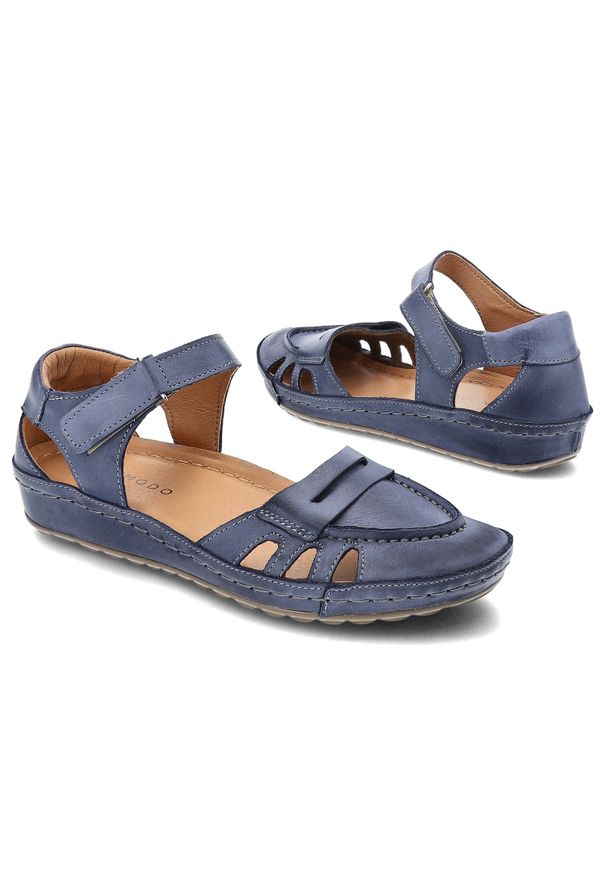 Granatowe Sandały Armodo Modne Obuwie Damskie. Kolor: niebieski. Materiał: skóra. Sezon: lato