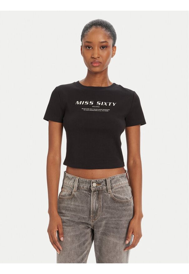 Miss Sixty T-Shirt 6L1SJ4300000 Czarny Slim Fit. Kolor: czarny. Materiał: bawełna