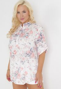 Born2be - Biało-Pomarańczowa Przezroczysta Tunika z Rozszerzanym Dołem z Bawełny w Kwiaty Asami. Kolekcja: plus size. Kolor: pomarańczowy. Materiał: bawełna. Wzór: kwiaty. Sezon: wiosna, lato #1