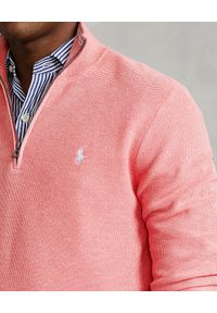 Ralph Lauren - RALPH LAUREN - Różowa bluzka z suwakiem i logo. Typ kołnierza: polo. Kolor: fioletowy, różowy, wielokolorowy. Materiał: bawełna, dzianina. Długość rękawa: długi rękaw. Długość: długie. Wzór: haft