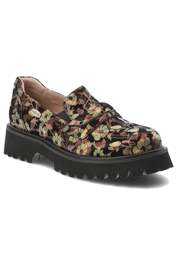 Brązowe Półbuty Laura Vita Eleganckie Wzorzyste Mokasyny Damskie. Okazja: na co dzień. Kolor: brązowy. Szerokość cholewki: normalna. Wzór: kwiaty. Styl: elegancki