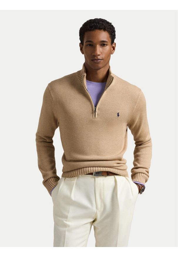 Polo Ralph Lauren Sweter 710859939504 Beżowy Regular Fit. Typ kołnierza: polo. Kolor: beżowy. Materiał: bawełna