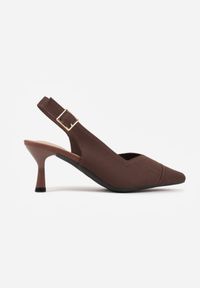 Renee - Brązowe Czółenka Slingback VICES z Tkaniny na Niskim Obcasie z Wkładką Soft-Pillow Orinysha. Okazja: na co dzień, do pracy, na spotkanie biznesowe. Nosek buta: szpiczasty. Zapięcie: pasek. Kolor: brązowy. Szerokość cholewki: normalna. Materiał: tkanina. Obcas: na obcasie. Styl: casual, biznesowy, elegancki. Wysokość obcasa: niski #3
