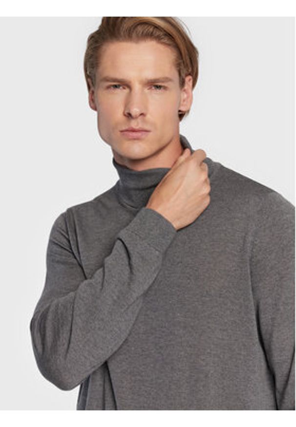 BOSS - Boss Golf Musso-P 50468262 Szary Slim Fit. Typ kołnierza: golf. Kolor: szary. Materiał: wełna